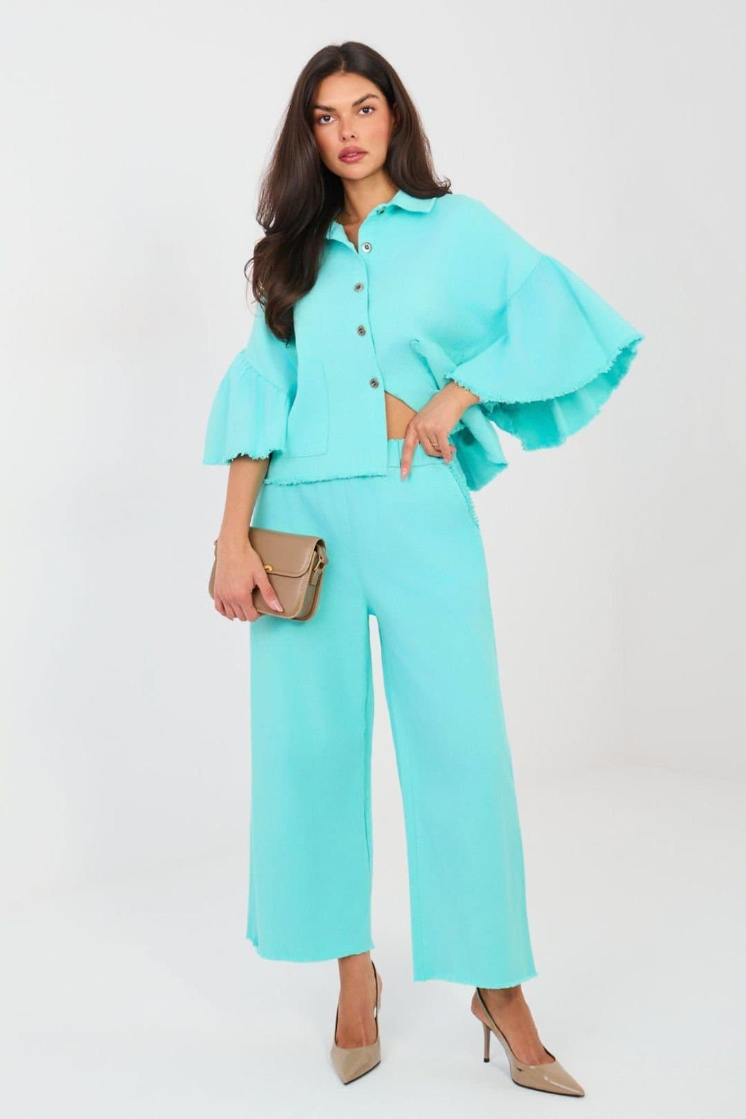 Love Lace Love Lace Aqua Cotton 3/4 Sleeve Jacket