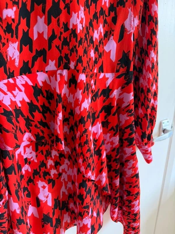 Topshop Topshop Red & Pink Abstract Print Peplum Dress UK 12