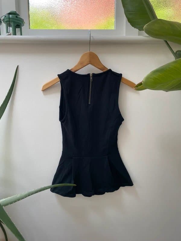 Topshop Vintage Topshop peplum stretchy black top UK 8