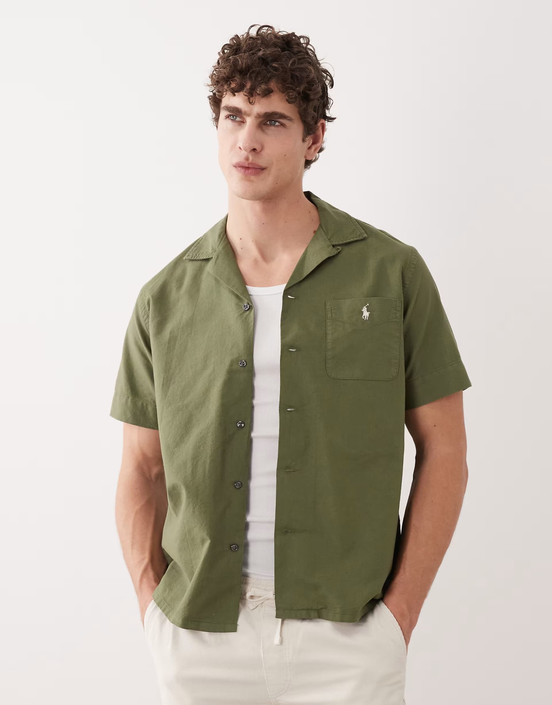 ASOS Polo Ralph Lauren short sleeve cotton shirt in khaki