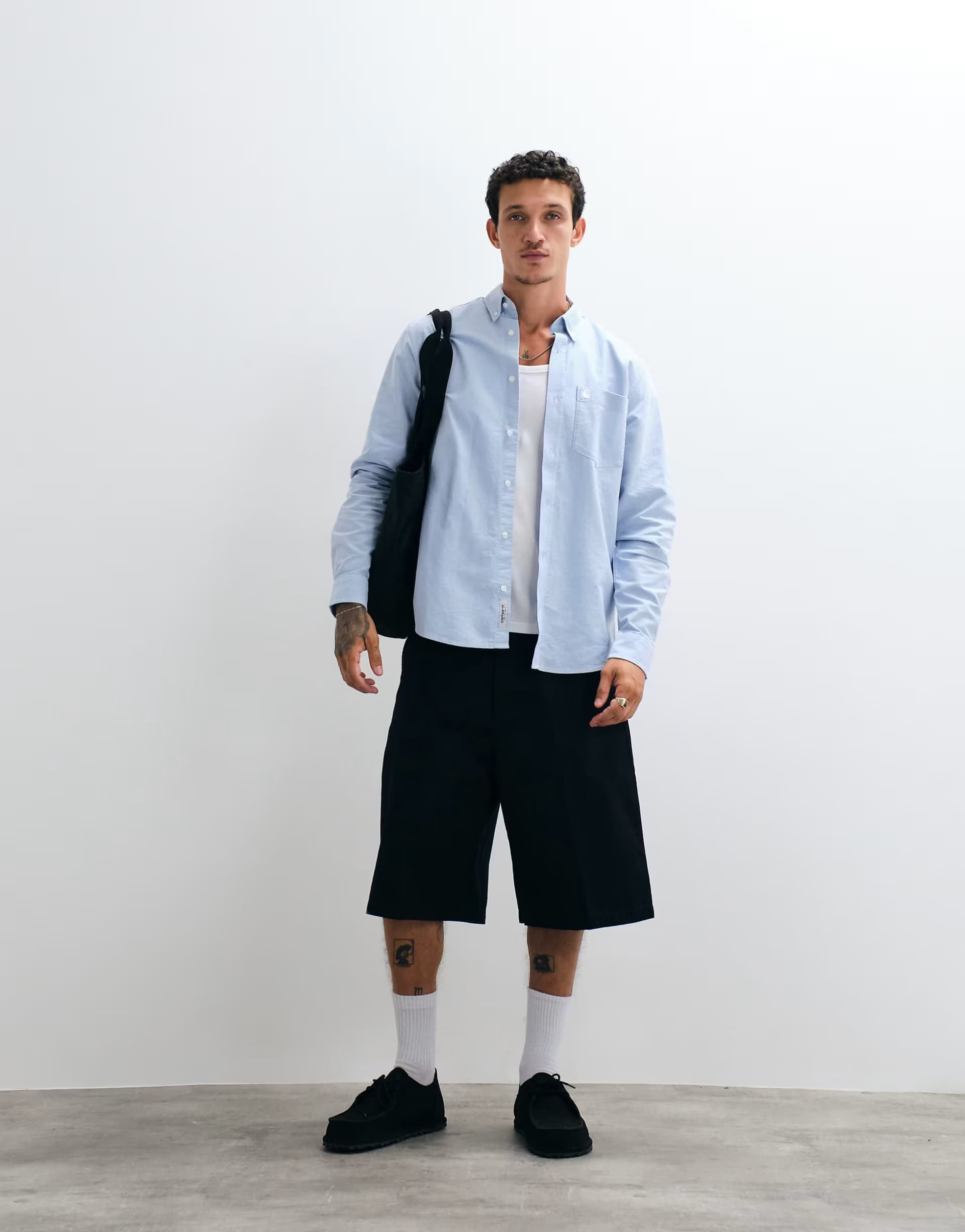 ASOS Carhartt WIP long sleeve logo oxford shirt in blue