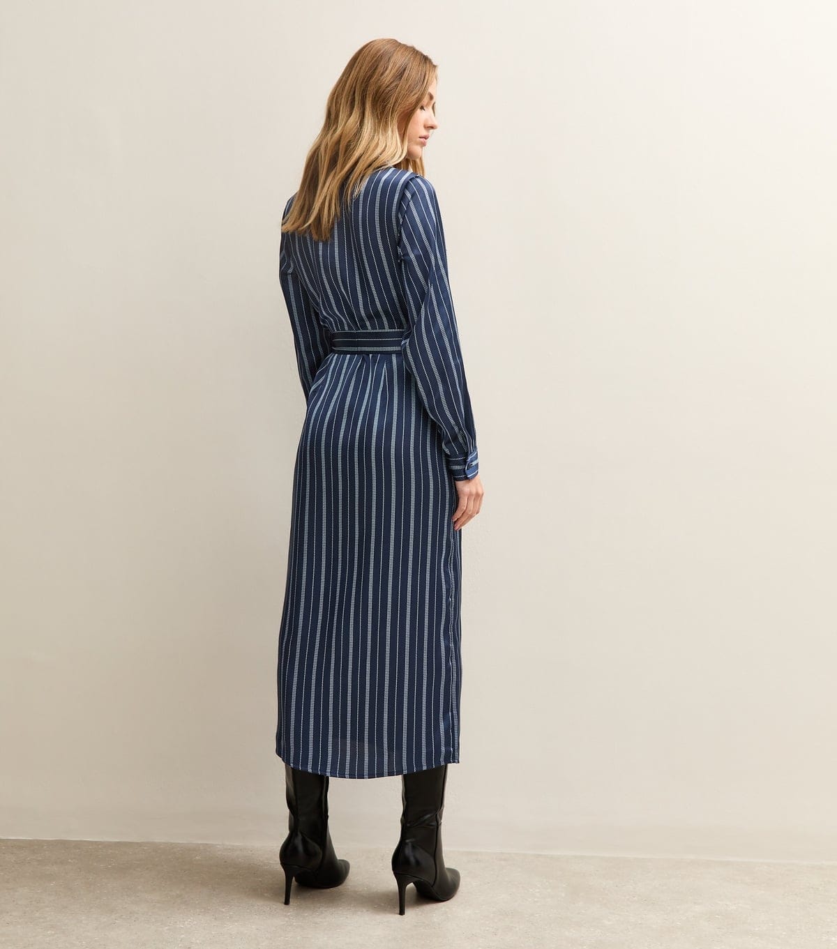 New Look Women's Blue Satin Striped Midi Shirt Dress New Look - 4