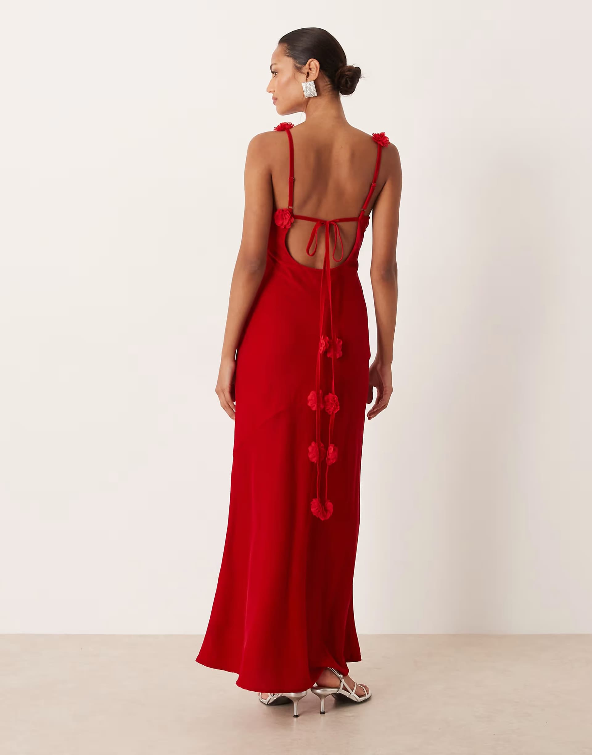 ASOS For Love & Lemons satin corsage detail cami maxi dress in red