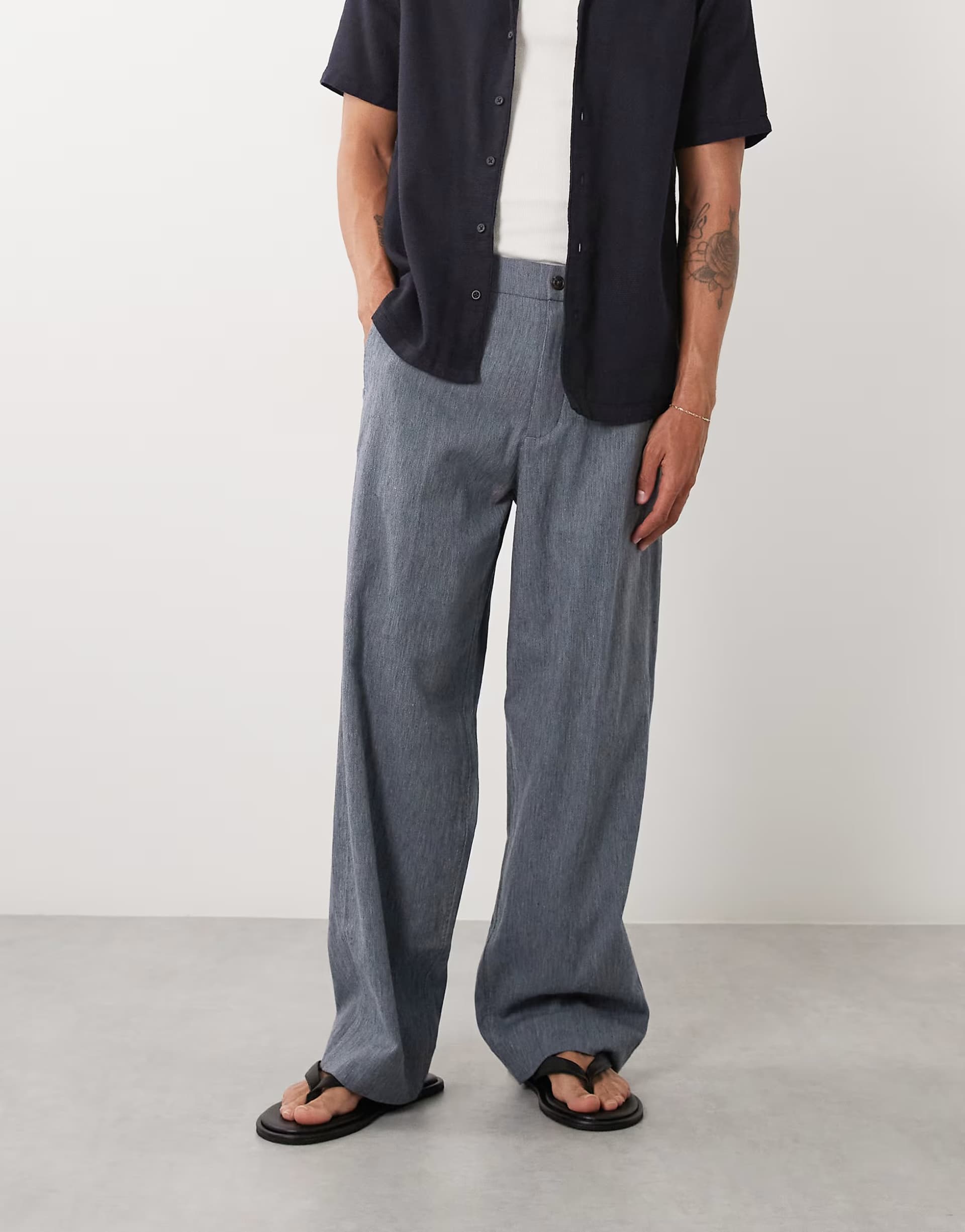 ASOS Abercrombie & Fitch Cotton Linen Pleated Baggy Trousers in Slate