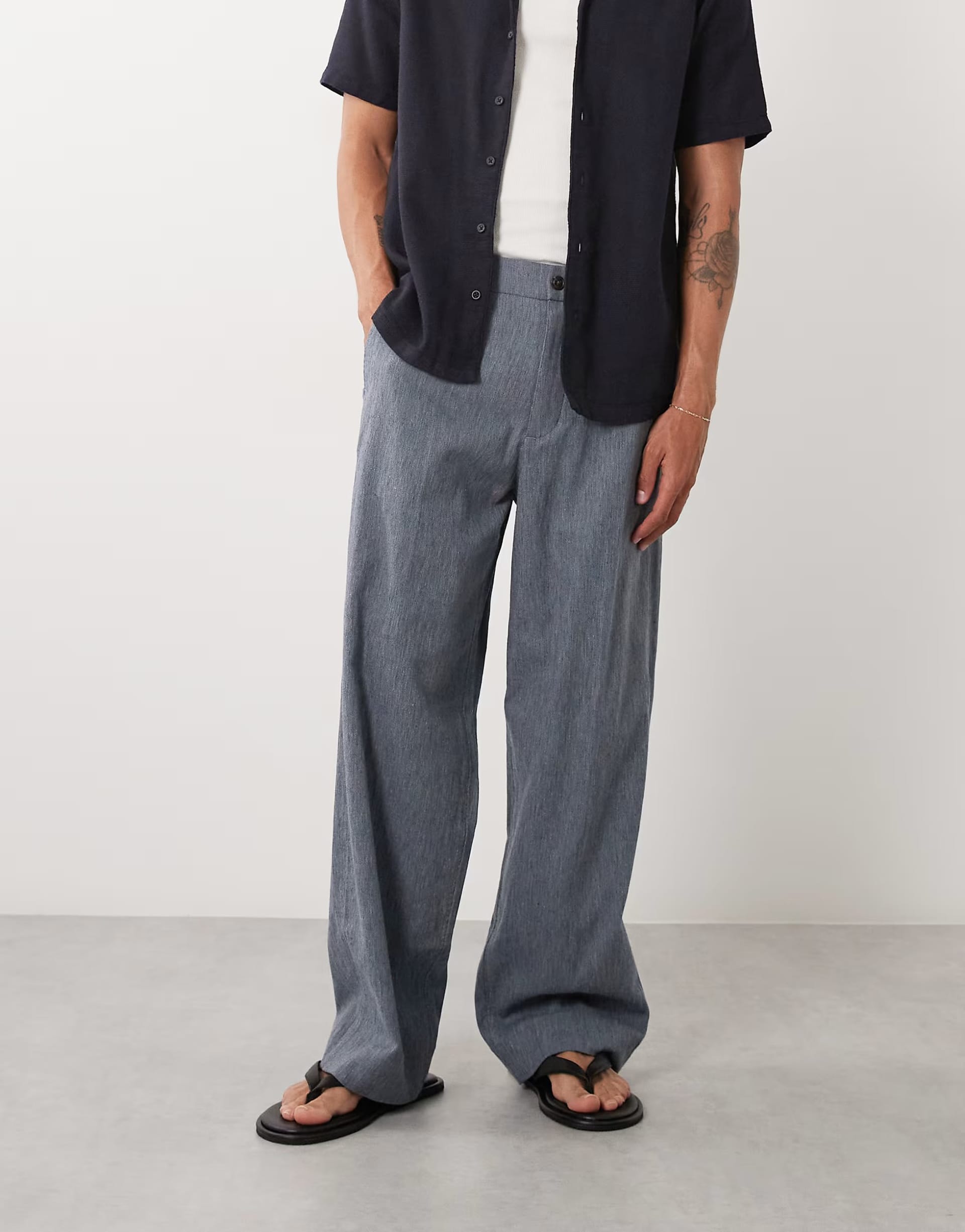 Abercrombie & Fitch Cotton Linen Pleated Baggy Trousers in Slate