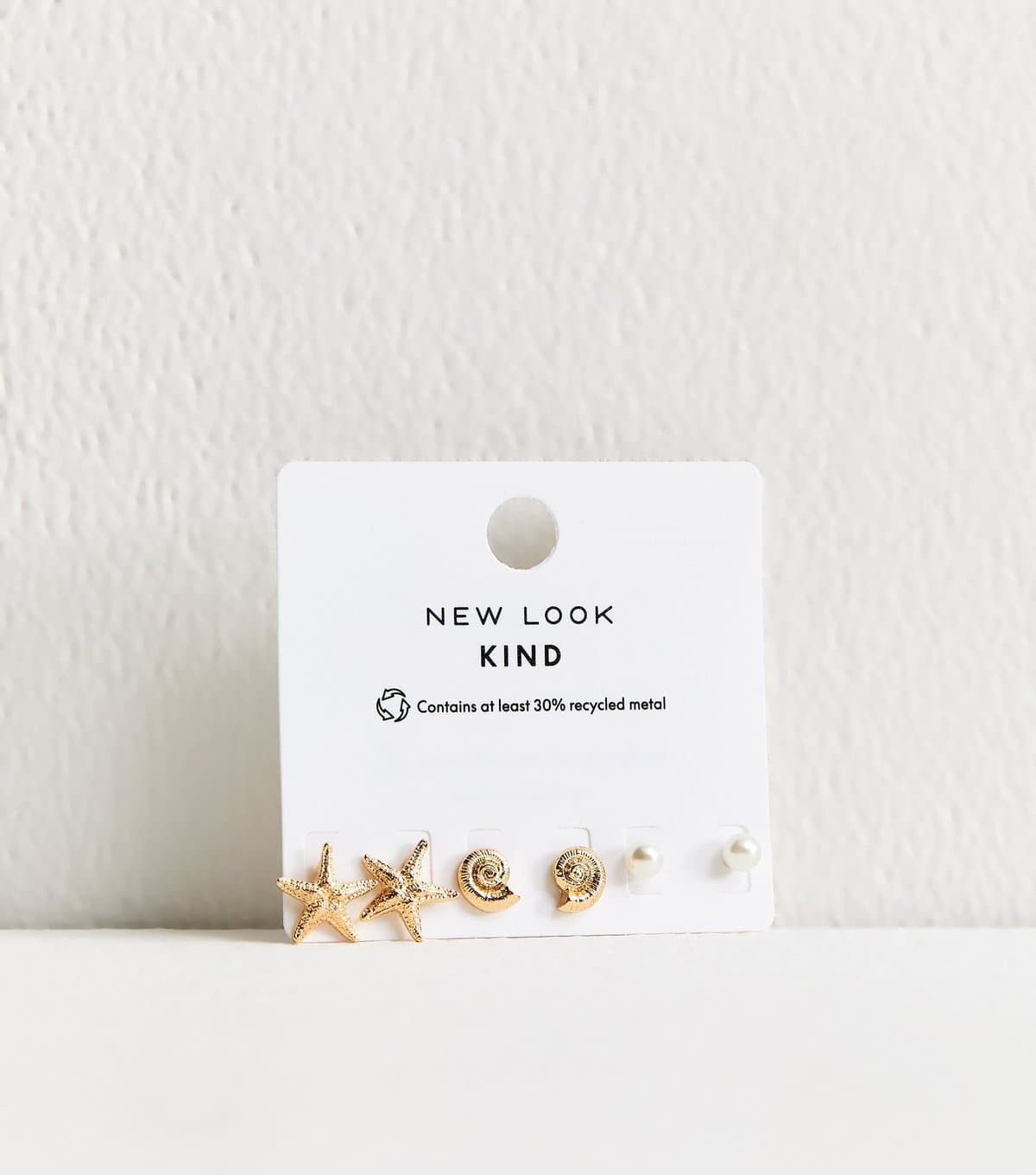 New Look Pack of 3 Gold Tone Shell Starfish and Faux-Pearl Stud Earrings New Look