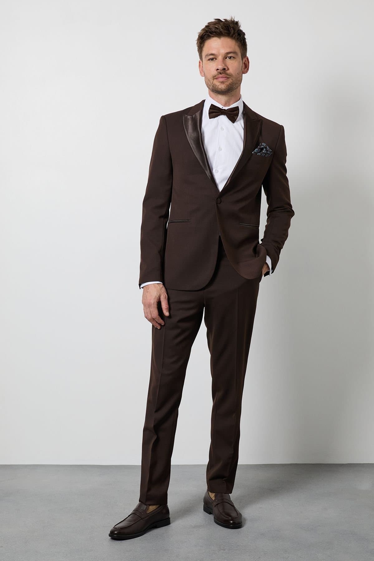 Burton Burton Men's Chocolate Satin Tape Slim Fit Tuxedo Trouser
