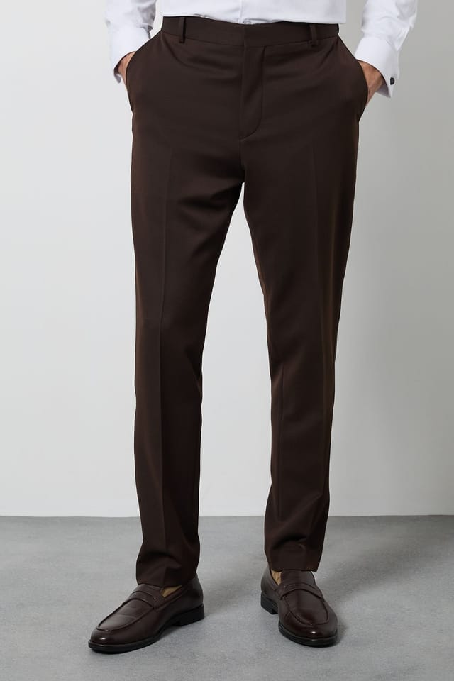 Burton Burton Men's Chocolate Satin Tape Slim Fit Tuxedo Trouser - 2