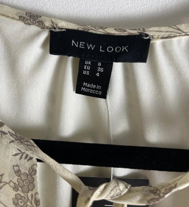 New Look Beige Floral Frill Chiffon Dress - Size 08