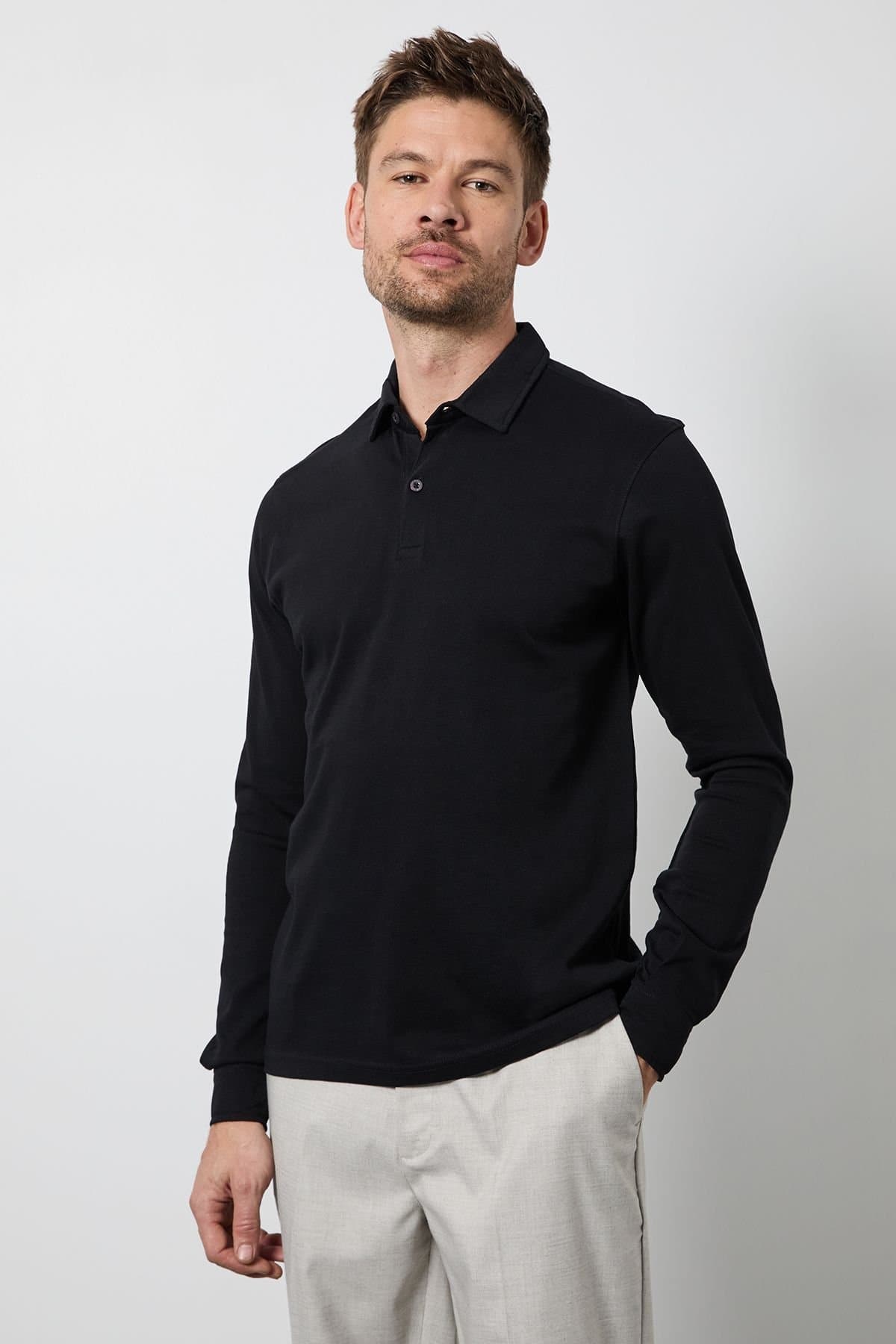 Burton Burton Men's Black Long Sleeve Smart Polo Shirt