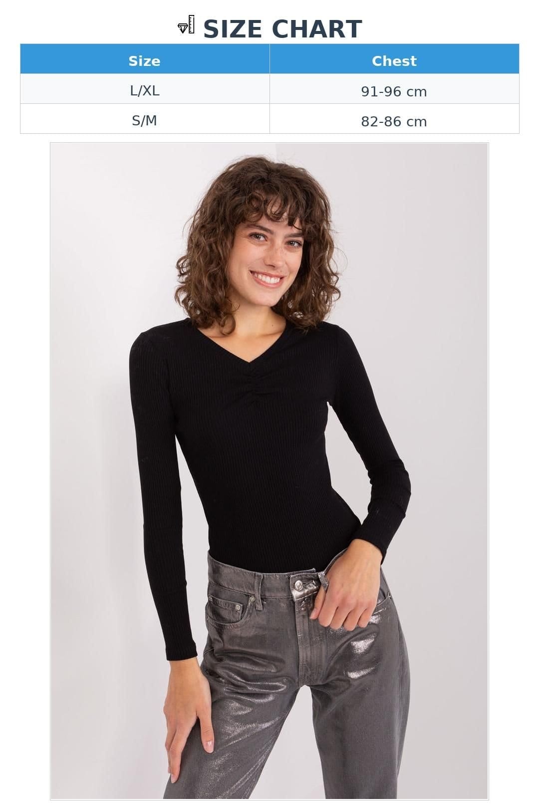 Love Lace Love Lace Women's Cotton Plain Heart Neck Long Sleeve Blouse in Black - 4