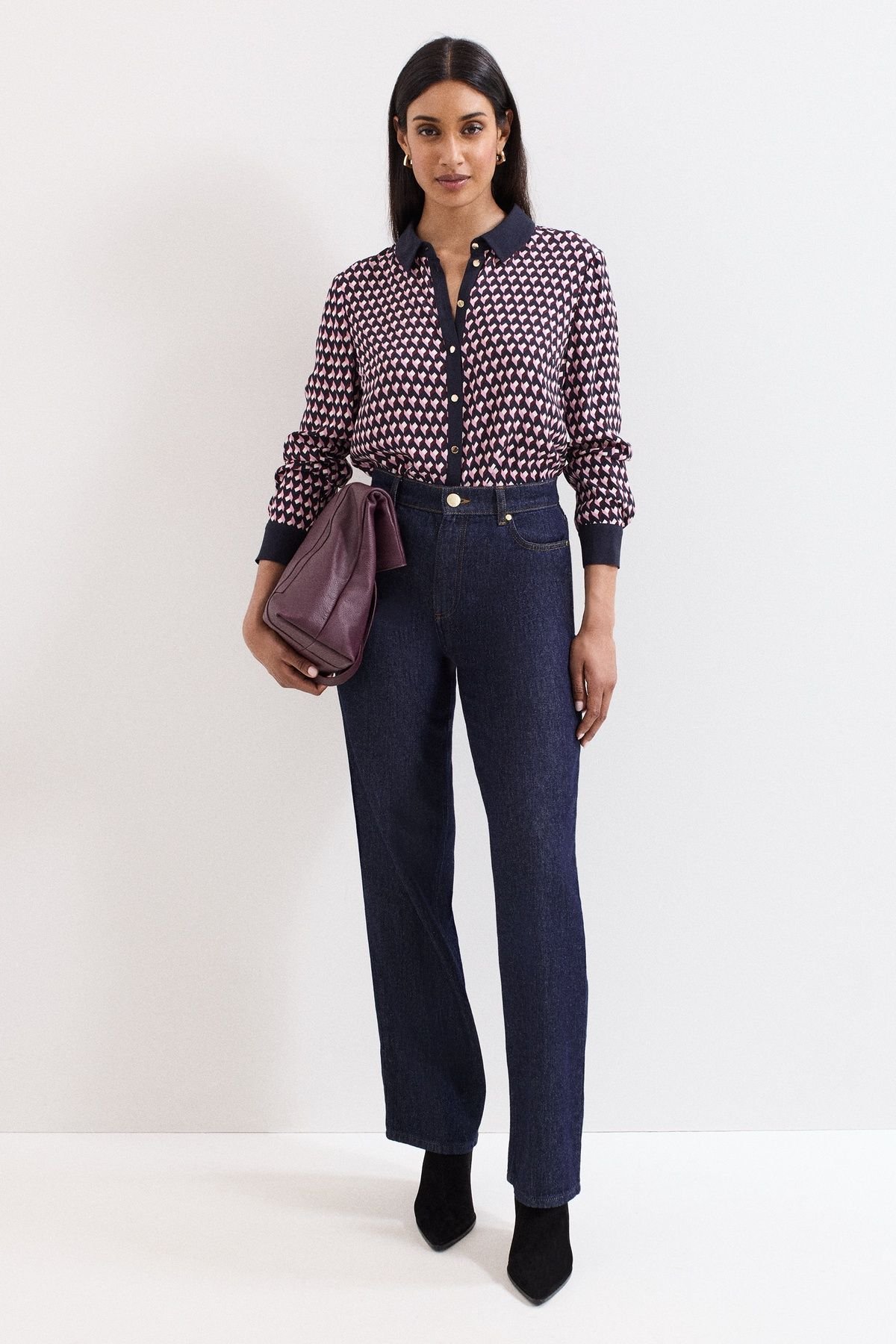 Phase Eight Phase Eight Women's Briar Geo Print Shirt in Dusty Pink - 3