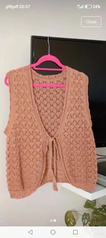 Vintage Dressing Ladies brown crochet gilet sleeveless tank vest knitted cardigan cover up
