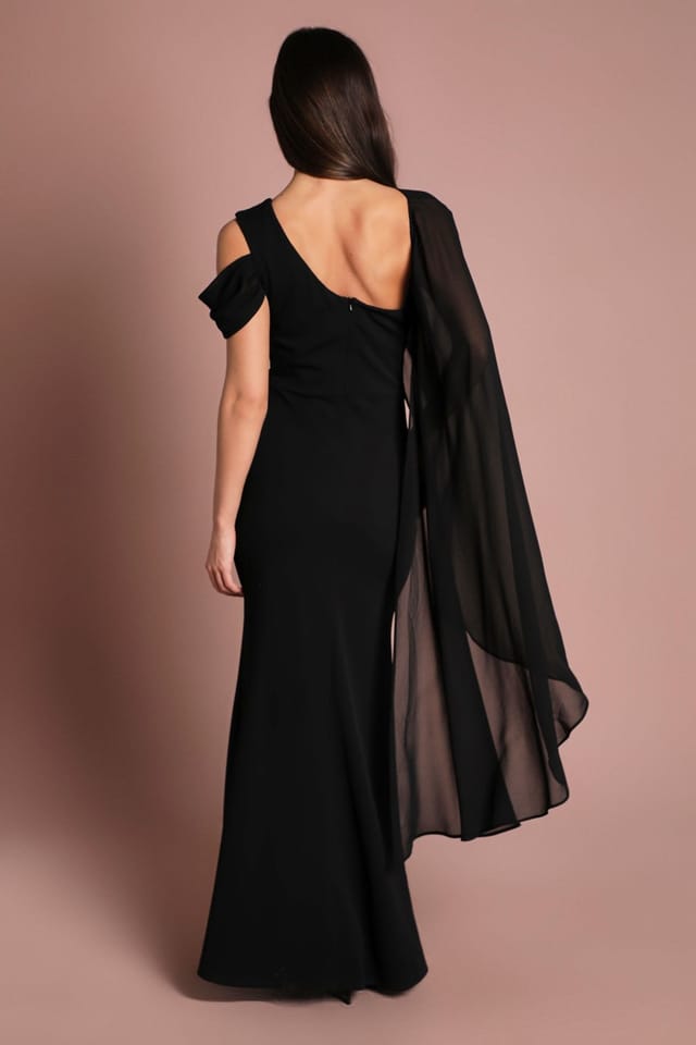 Coast Coast Women's One Shoulder Chiffon Cape Crepe Maxi Dress in Black - 3
