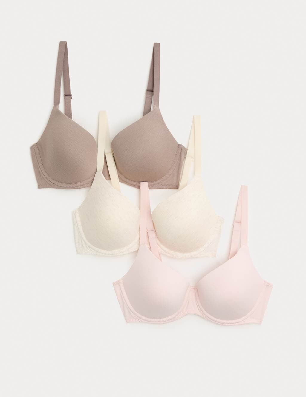 Marks & Spencer M&S Oatmeal Mix Wired Full Cup T-Shirt Bras 3-Pack