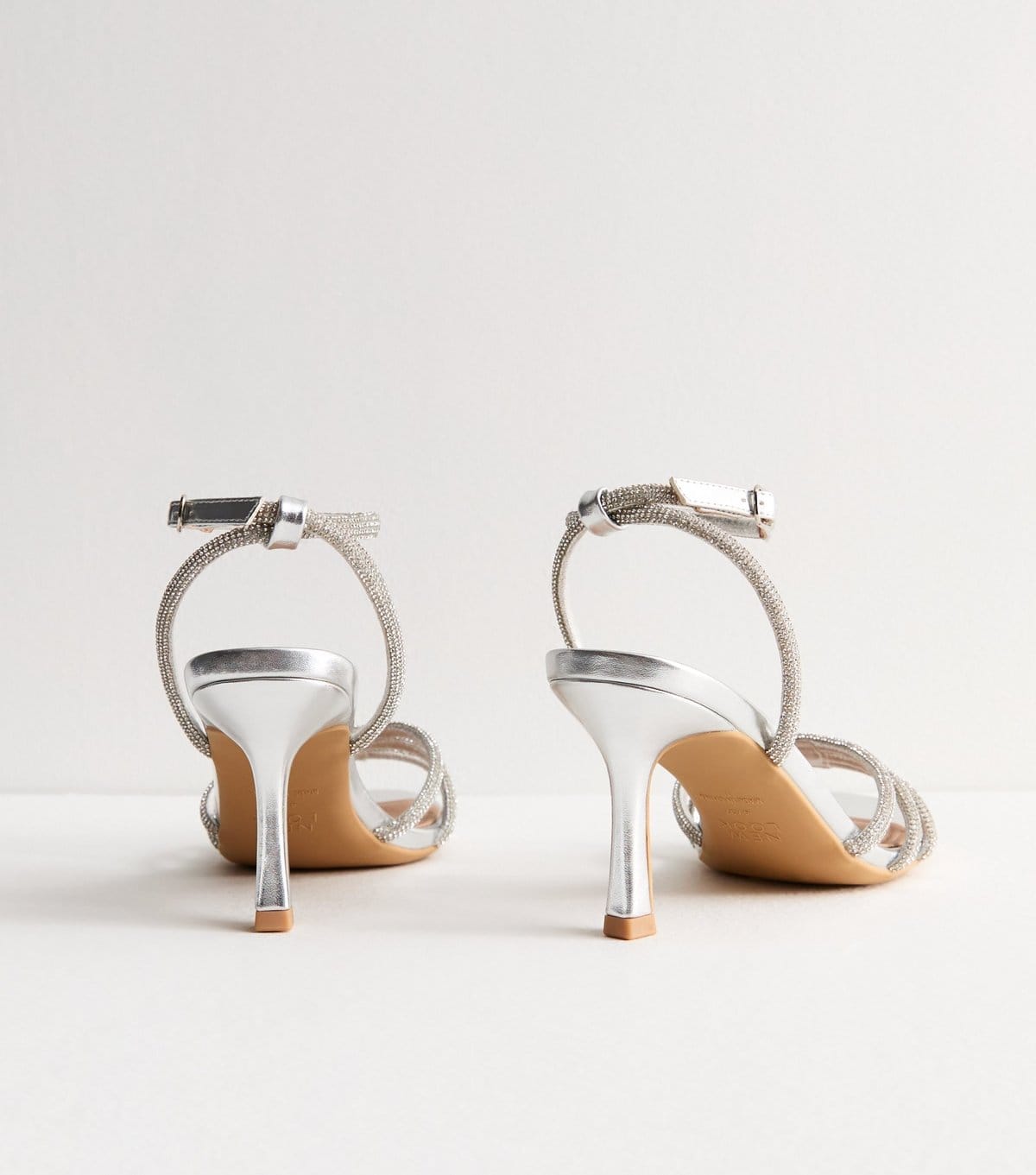 New Look Women's Silver Diamanté-Embellished Stiletto Sandals Vegan New Look - 4