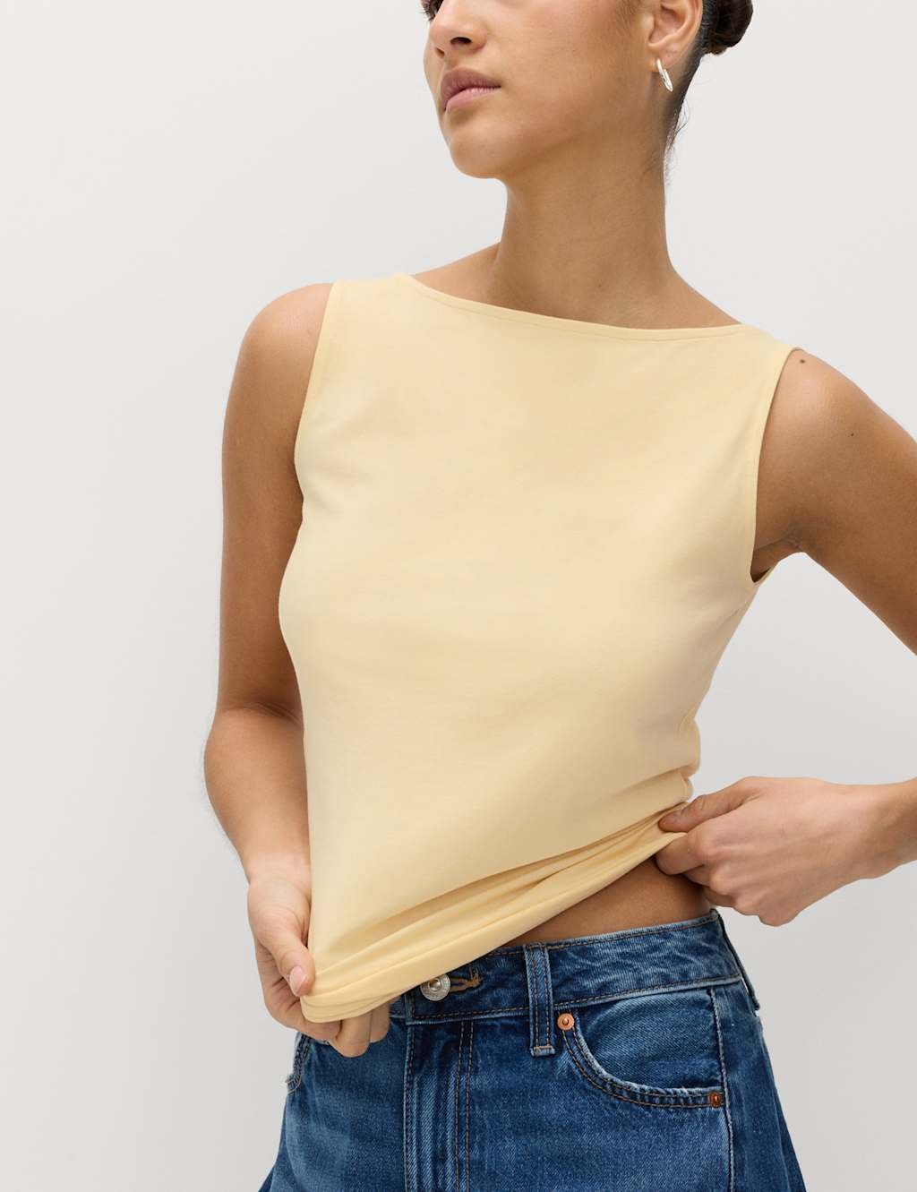 Marks & Spencer M&S Cotton Rich Slash Neck Slim Fit Vest Pale Yellow - 3