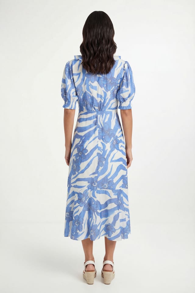 Wallis Wallis Women's Mixed Floral Ruffle Midi Dress in Blue - 2