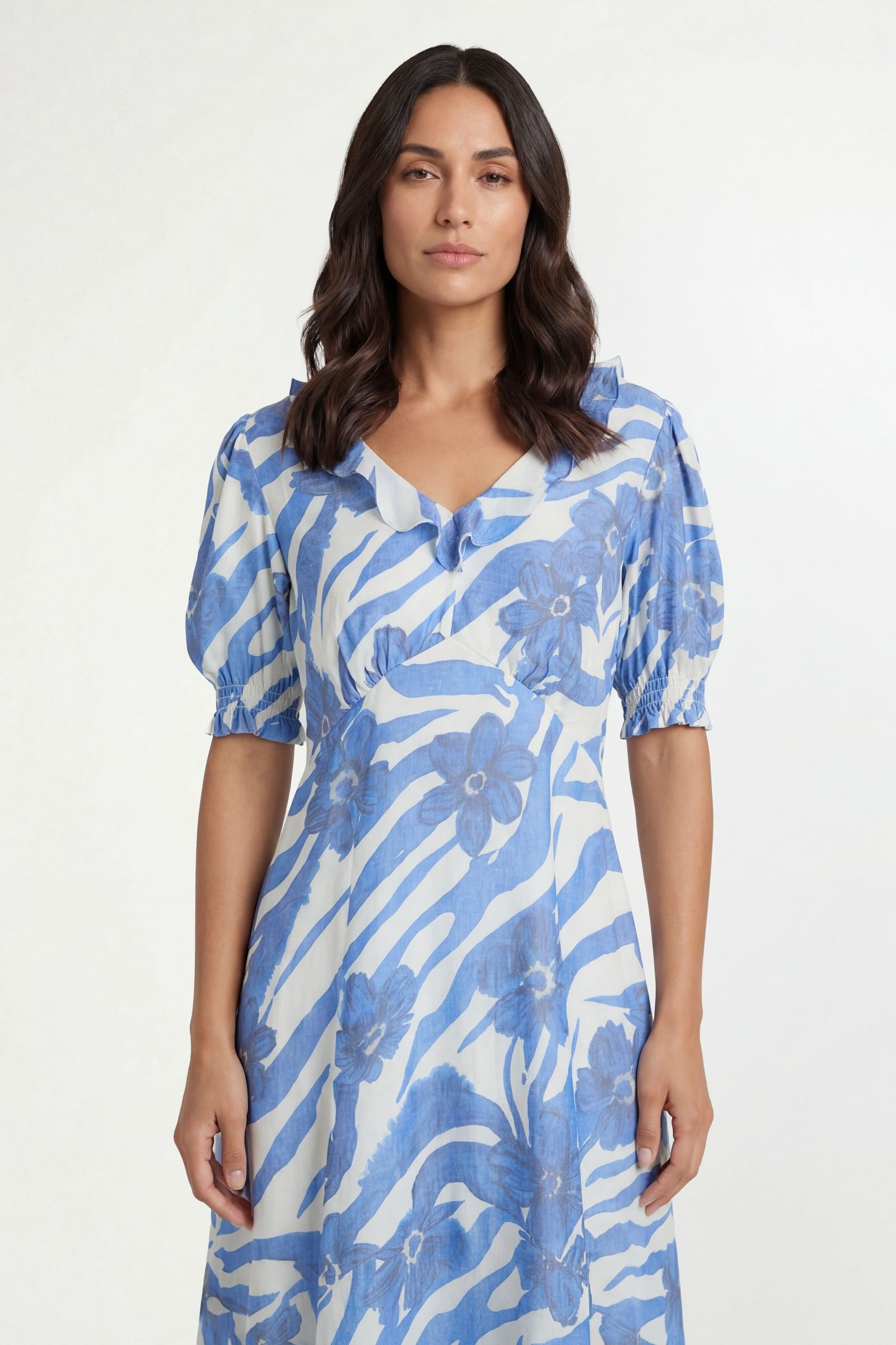 Wallis Wallis Women's Mixed Floral Ruffle Midi Dress in Blue - 4