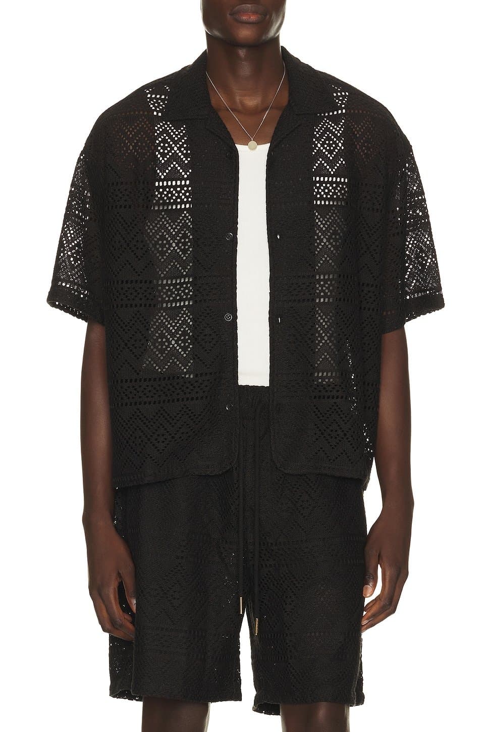 revolve Pointelle Crochet Camp Collar Shirt