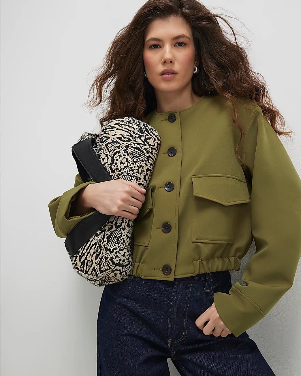 River Island River Island Womens Khaki Long Sleeve Pocket Detail Bomber Jacket
