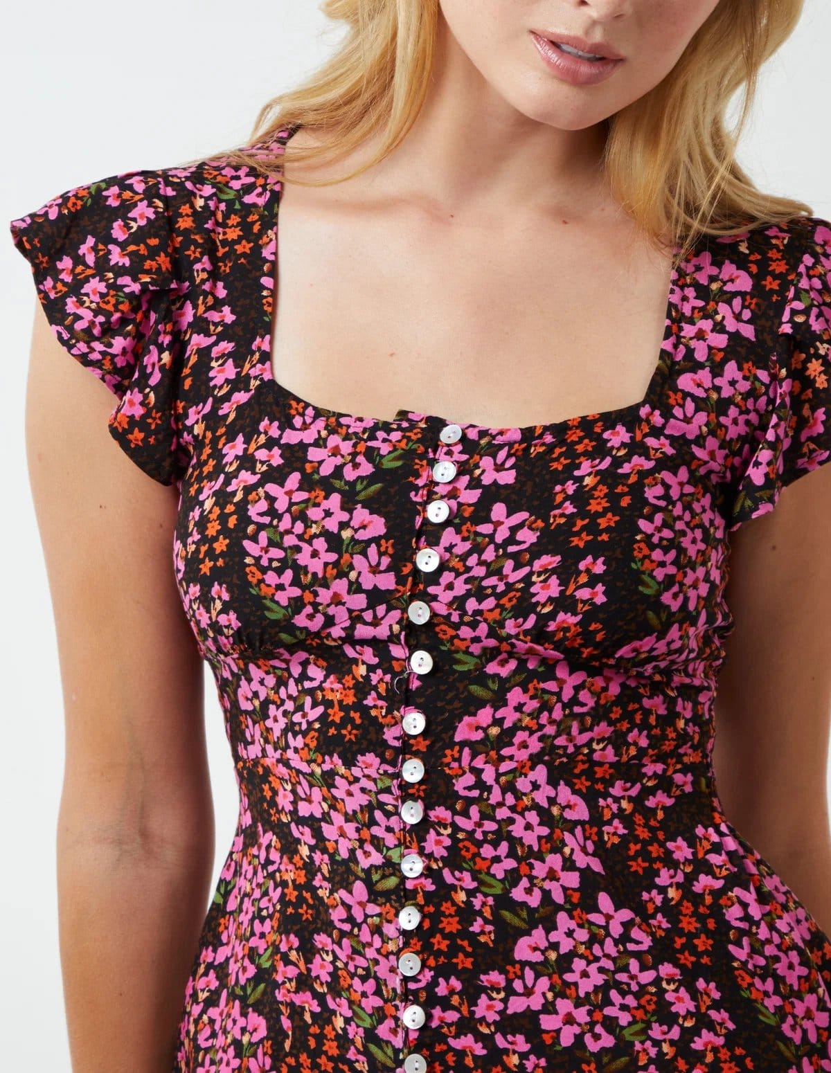 Blue Vanilla Button Front Floral Peplum Top - 4