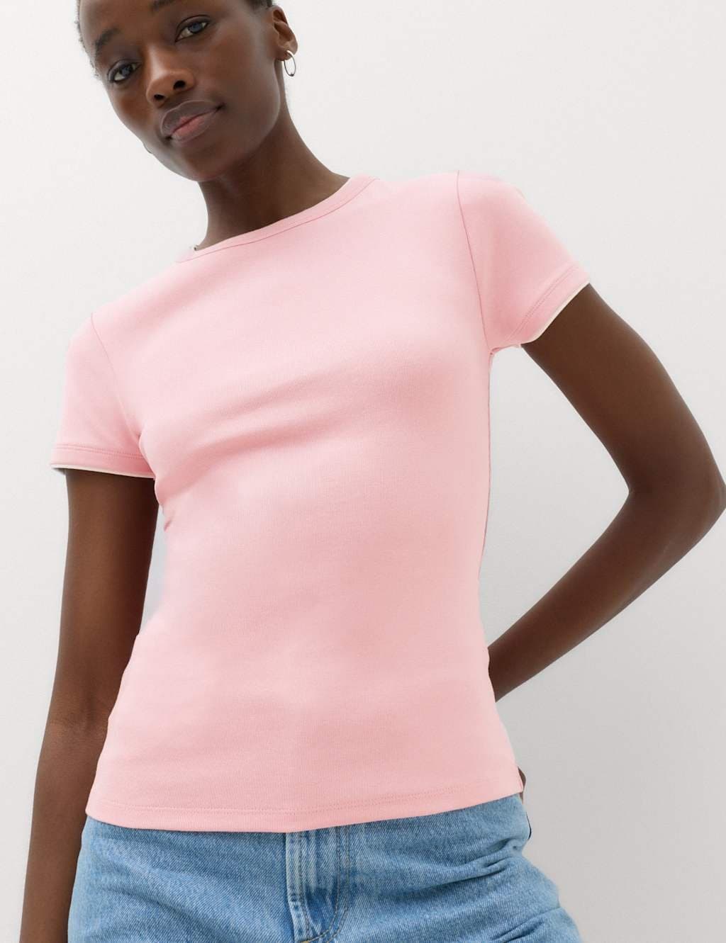 Marks & Spencer M&S Pink Cotton-Rich Double Layer T-Shirt