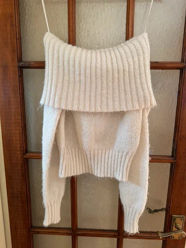 Bershka Y2K off the shoulder cropped jumper in cream