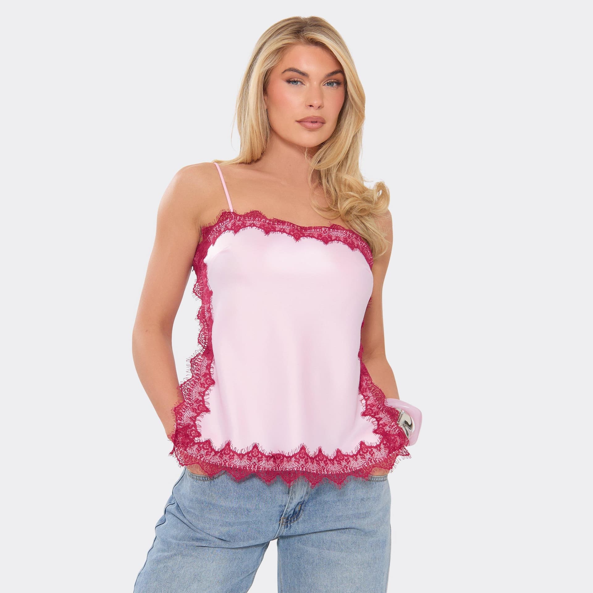 EGO EGO Pink Contrast Lace Cami Top