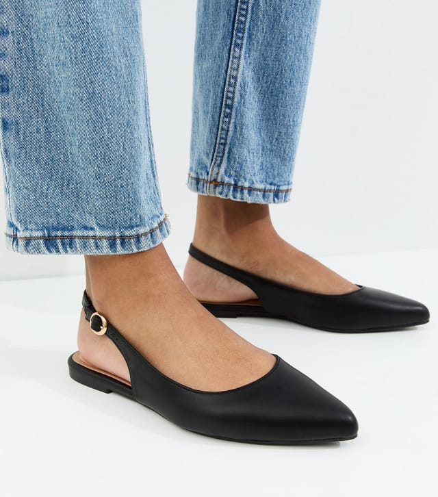 New Look Women's Black Faux Leather Slingback Flat Pumps Vegan New Look - 2