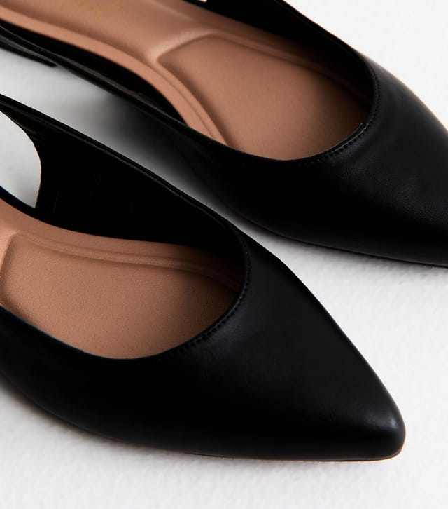 New Look Women's Black Faux Leather Slingback Flat Pumps Vegan New Look - 3