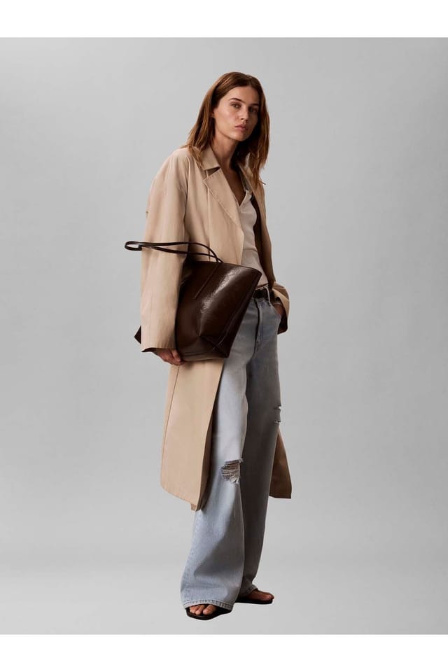 Calvin Klein Calvin Klein Women's Foil Logo Glossy Tote Pouch Brown - 2