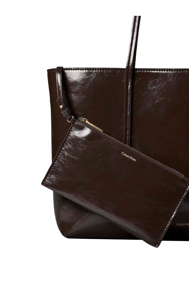 Calvin Klein Calvin Klein Women's Foil Logo Glossy Tote Pouch Brown - 3