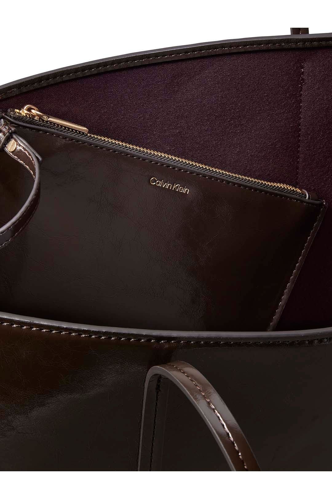 Calvin Klein Calvin Klein Women's Foil Logo Glossy Tote Pouch Brown - 4