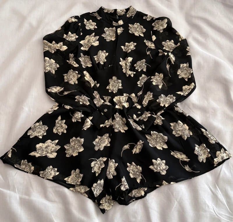 Topshop Topshop Black/white floral cut out playsuit size 8