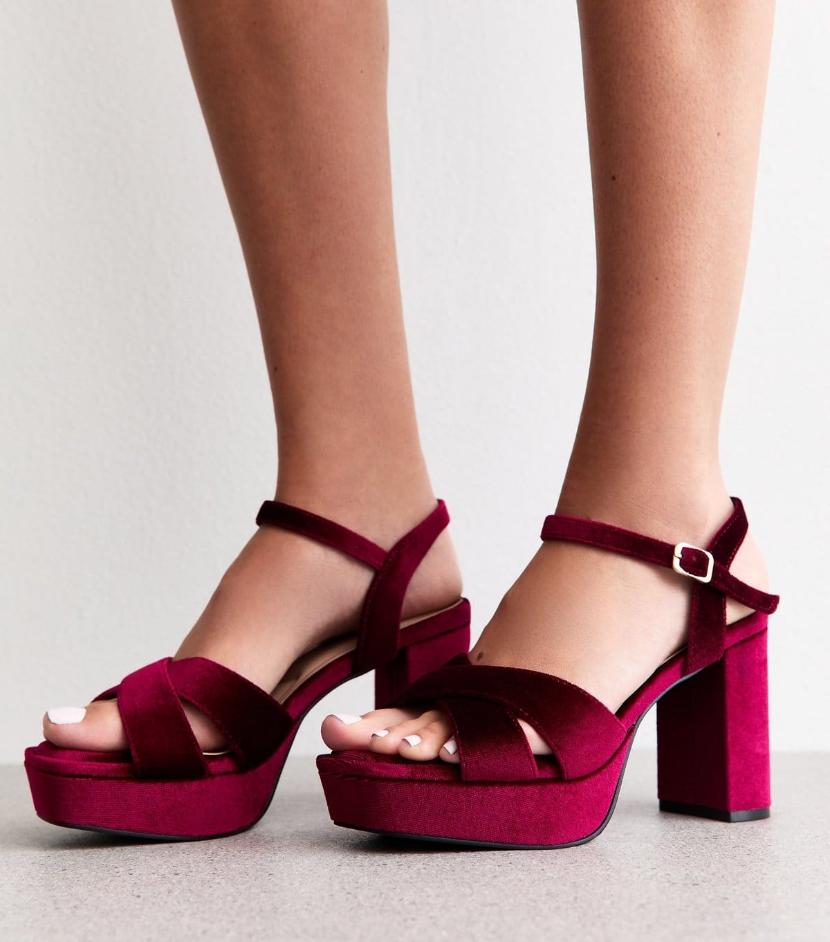 New Look Women's Wide Fit Burgundy Velvet Platform Sandals Vegan New Look - 1