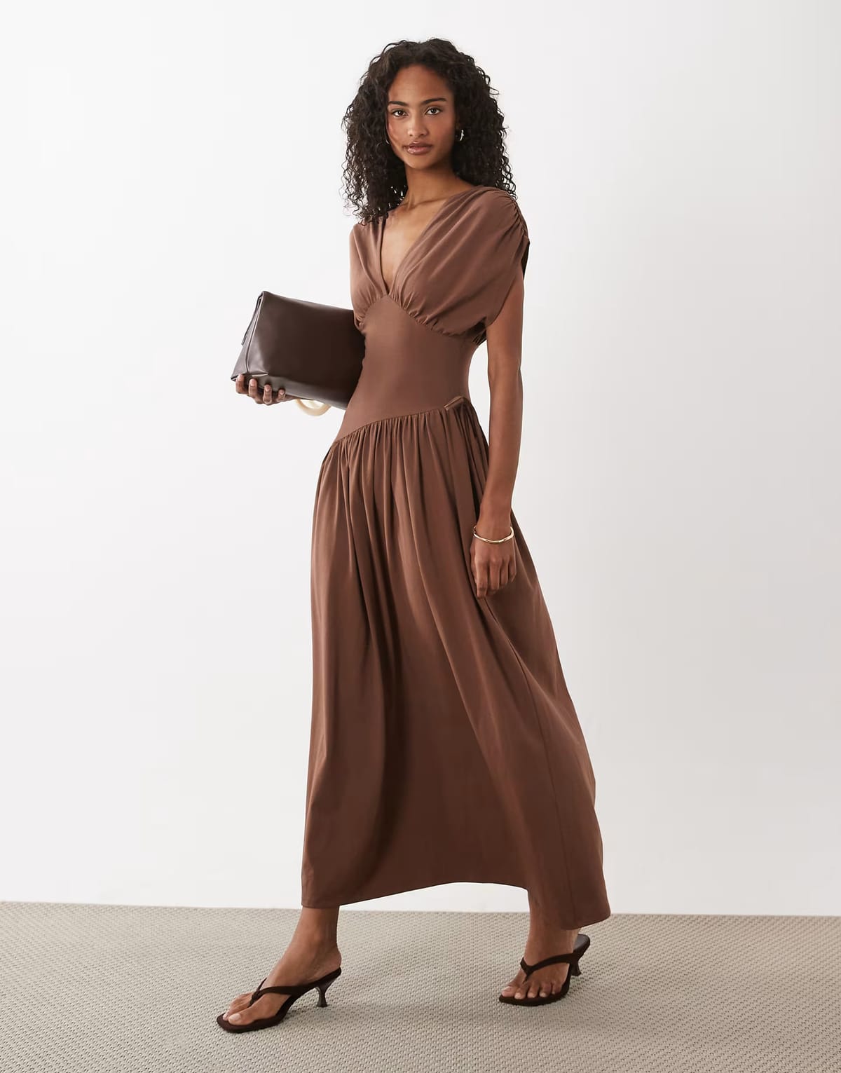 ASOS ASOS DESIGN plunge waist detail midi dress in chocolate - 1