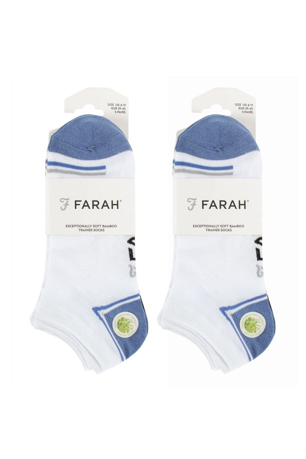 Farah FARAH Men's 10 Pack Breathable Bamboo Plain Trainer Socks in White - 2