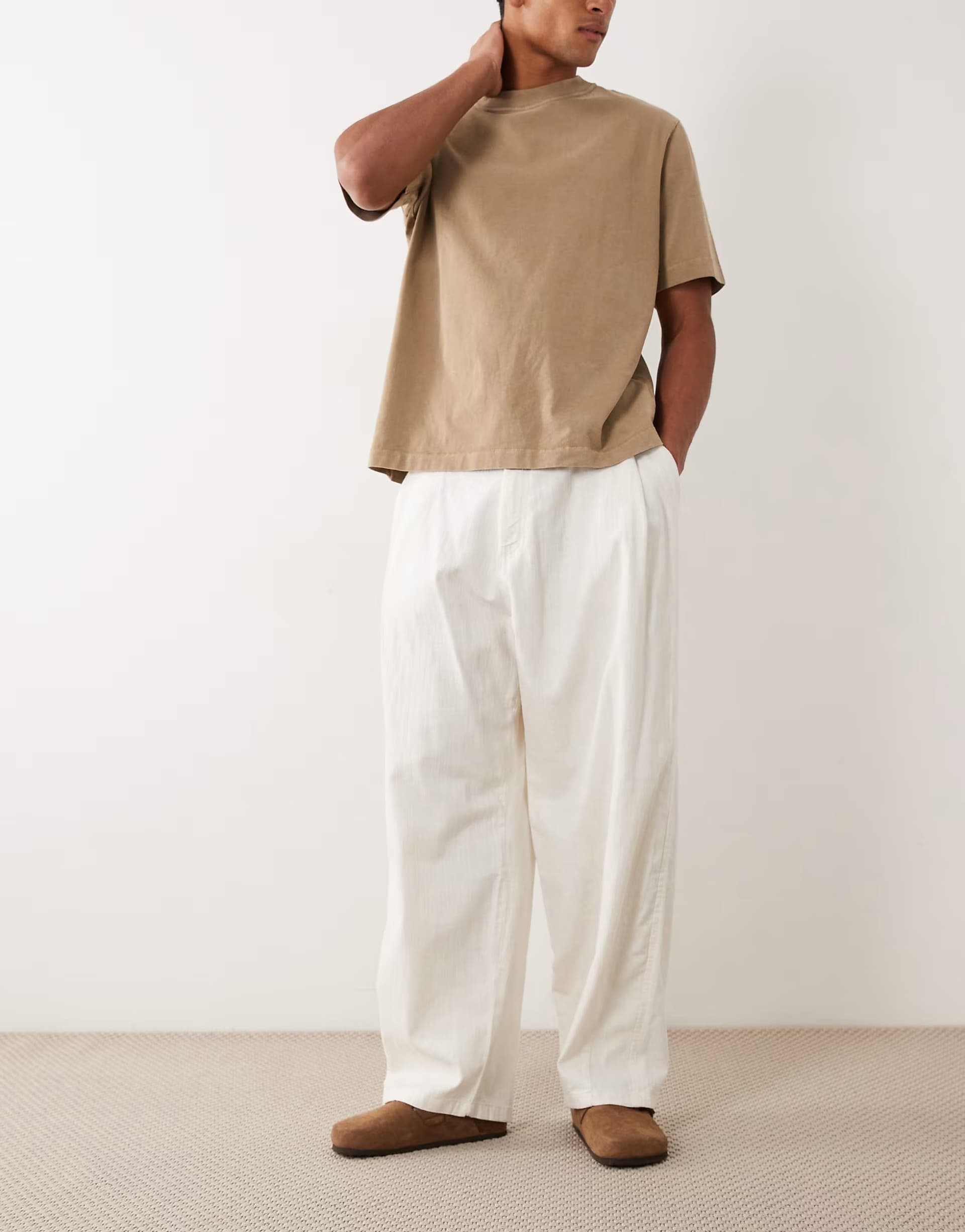 ASOS Bershka Super baggy trousers linen blend in white - CREAM