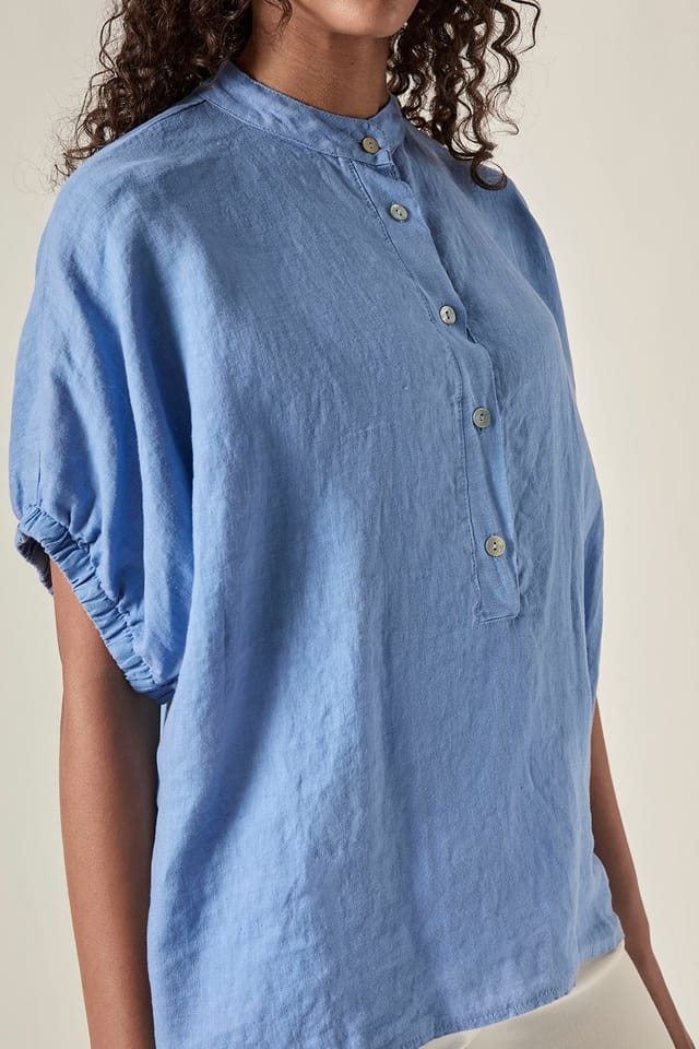 James Lakeland James Lakeland Women's Relaxed Linen Blouse - Blue in Light Blue - 3