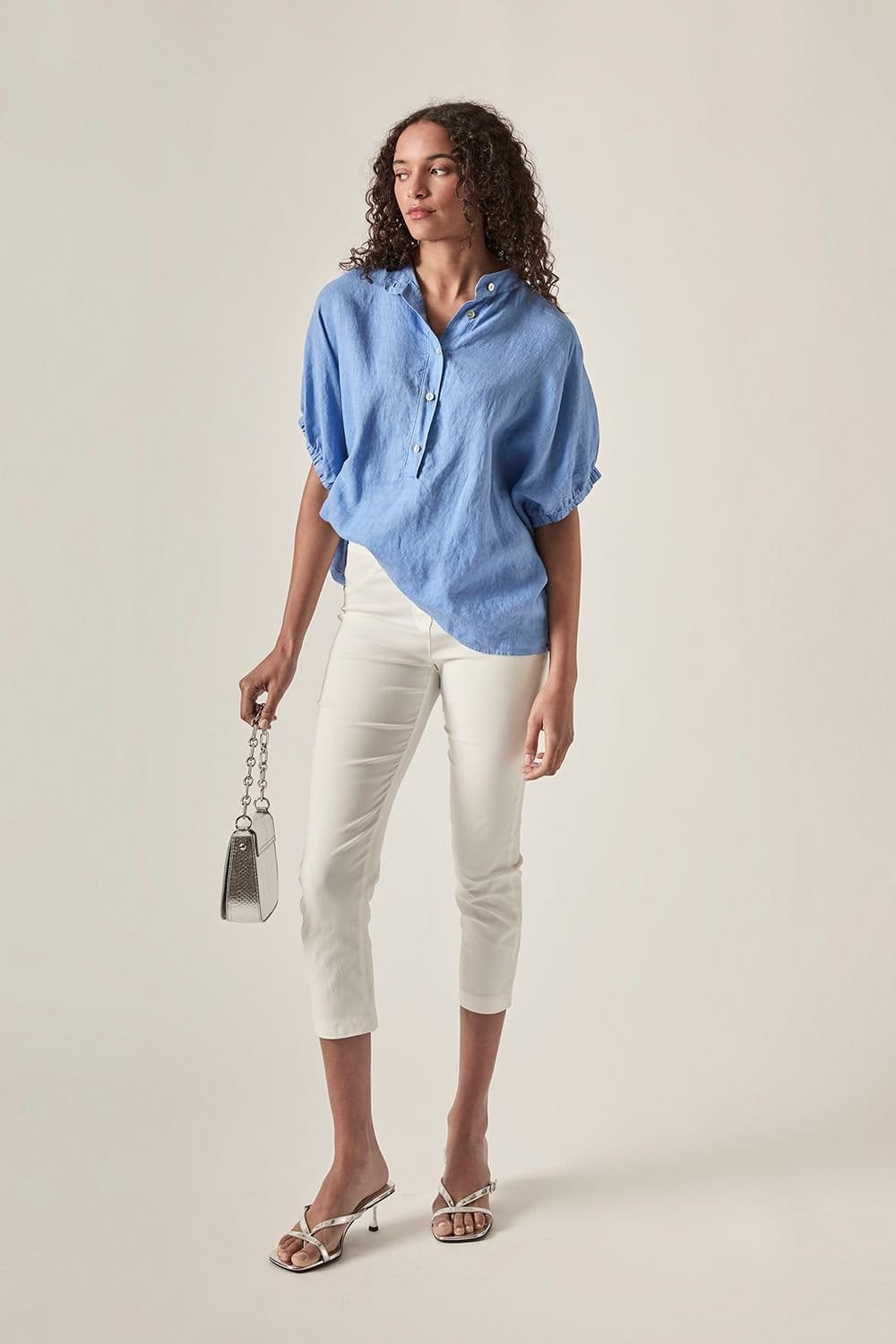 James Lakeland James Lakeland Women's Relaxed Linen Blouse - Blue in Light Blue - 4