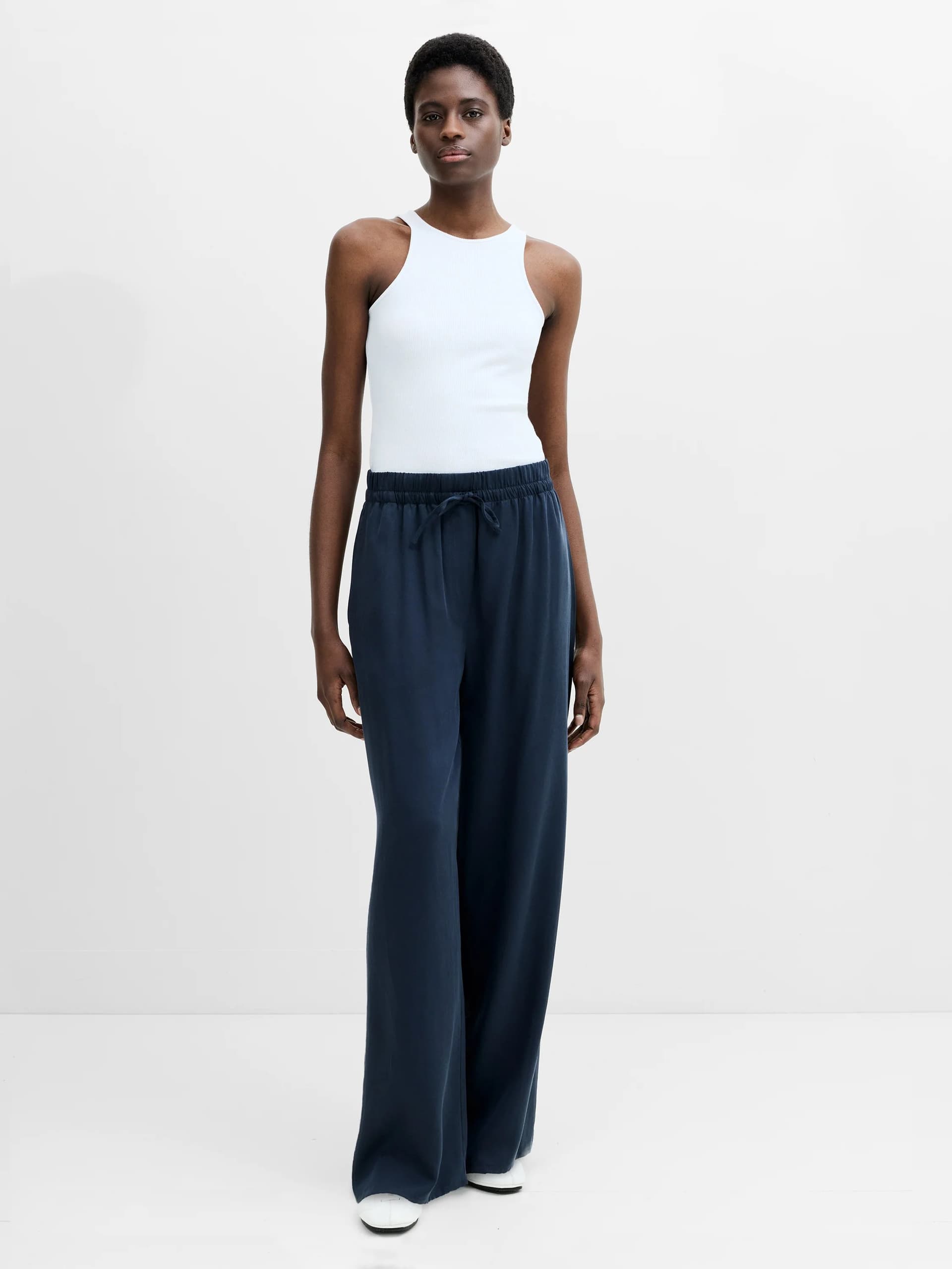 French Connection French Connection Navy Blue Lyocell Barrel Leg Trousers