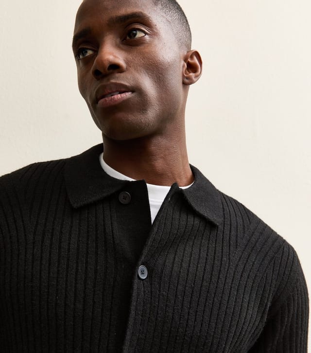 jack & jones Men's Black Regular Ribbed Polo Cardigan Jack & Jones New Look - 2