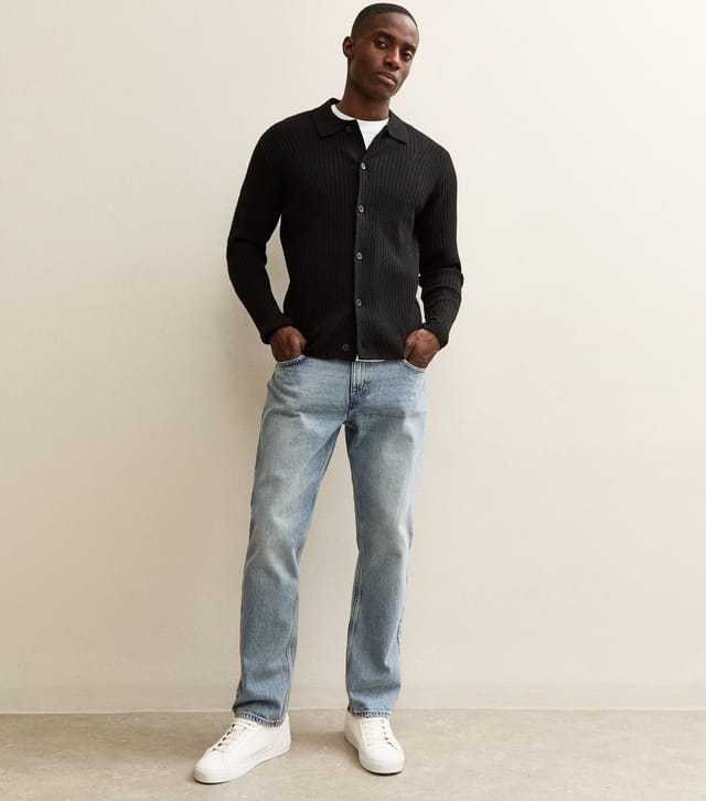 jack & jones Men's Black Regular Ribbed Polo Cardigan Jack & Jones New Look - 3