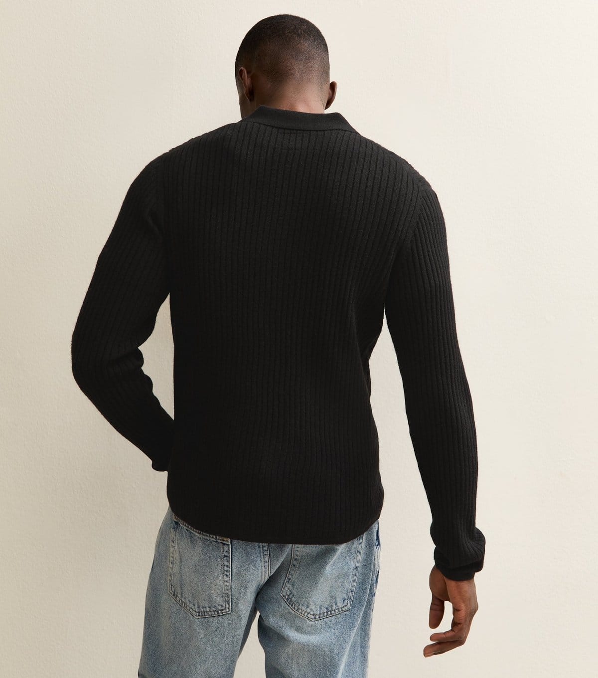 jack & jones Men's Black Regular Ribbed Polo Cardigan Jack & Jones New Look - 4