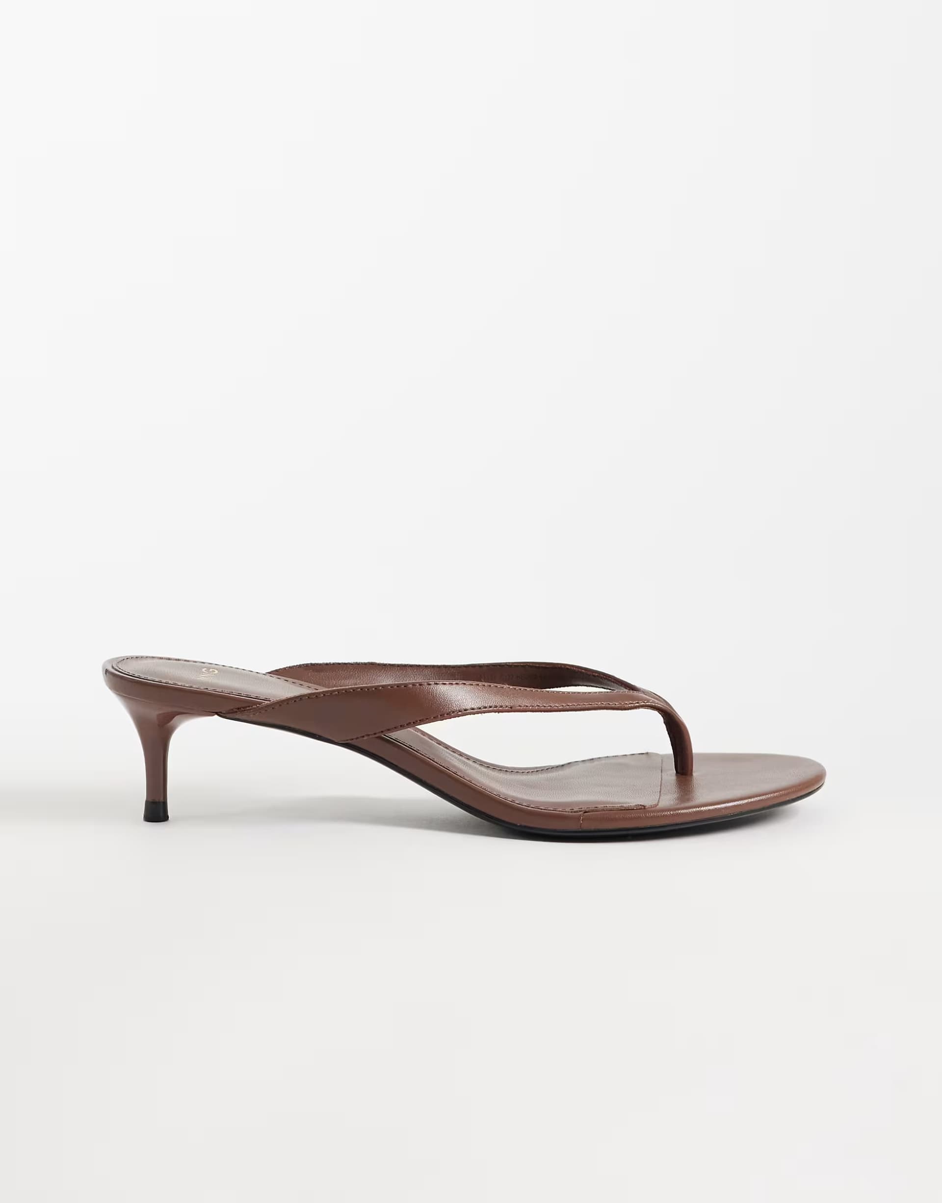 ASOS Mango faux leather heeled flip flop in chocolate