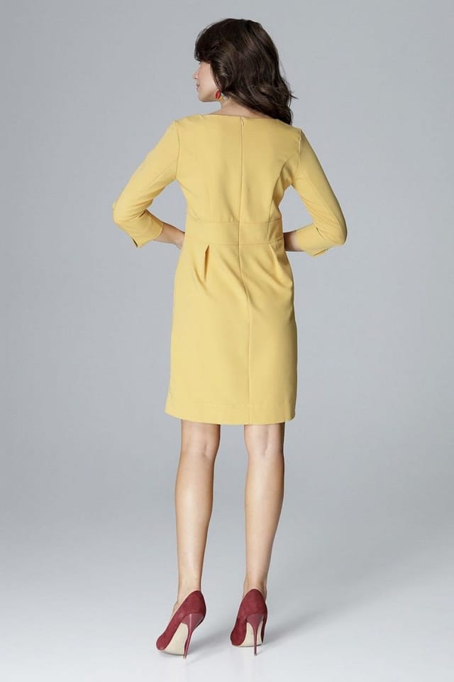 Love Lace Love Lace Women's V Neck 3/4 Sleeve Slim Fit Dress in Yellow - 3