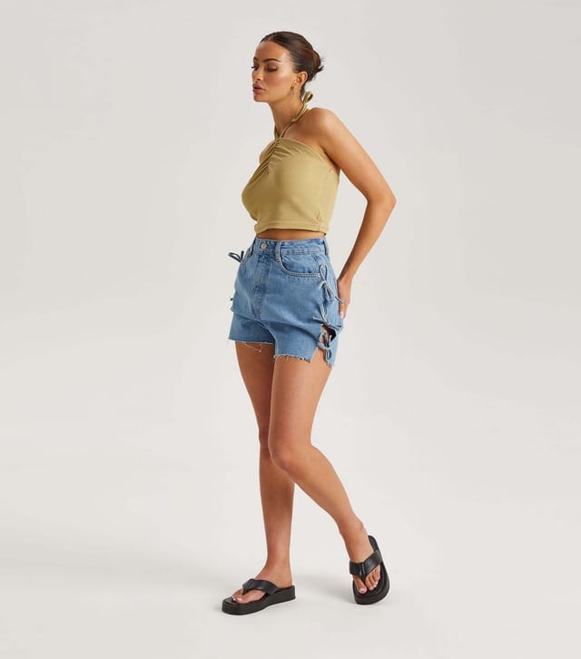 Urban Bliss Women's Blue Tie Side Denim Shorts Urban Bliss New Look - 2