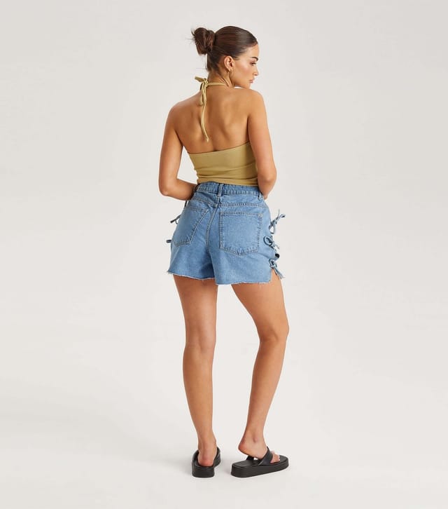 Urban Bliss Women's Blue Tie Side Denim Shorts Urban Bliss New Look - 3