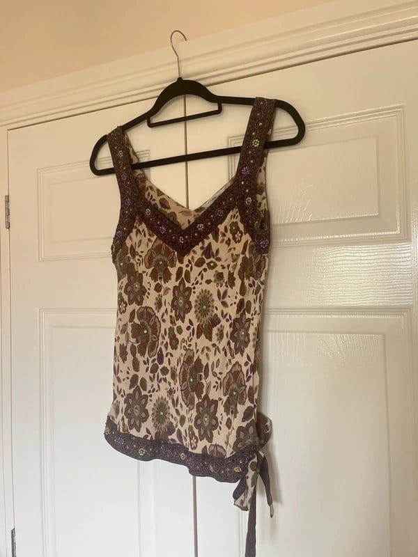 New Look Multi Floral Beaded Tie-Detail Top